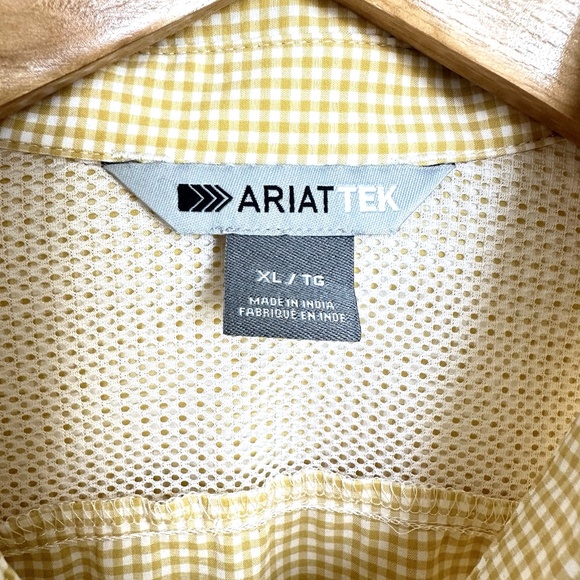 Ariat TEK Button-Up Shirt - Women’s XL -Yellow Gingham Check Vented Back Western - Picture 3 of 16
